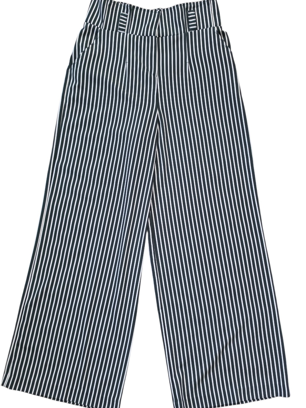 New York & Company Navy and White Striped Wide-Leg Pants